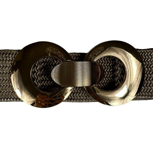 Wide Stretchable Elastic Waist Belt With Metal Double Gold Bucket - Picture 2 of 13